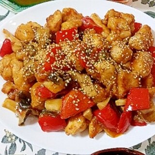 娘が作る☆鶏肉と色とりどりの甘酢あんかけ